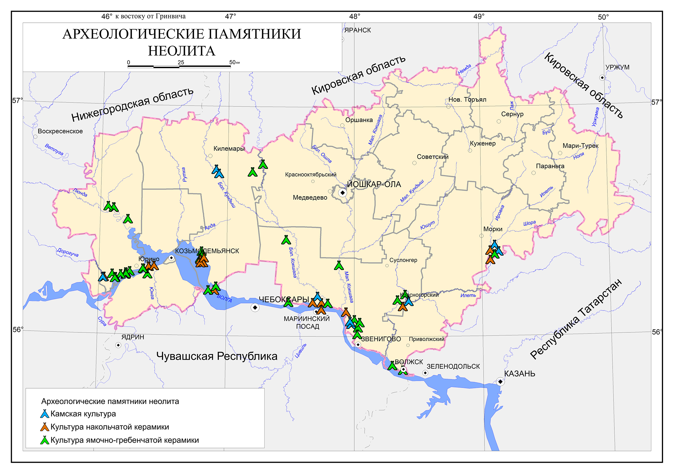 Карта археологических памятников ульяновской области